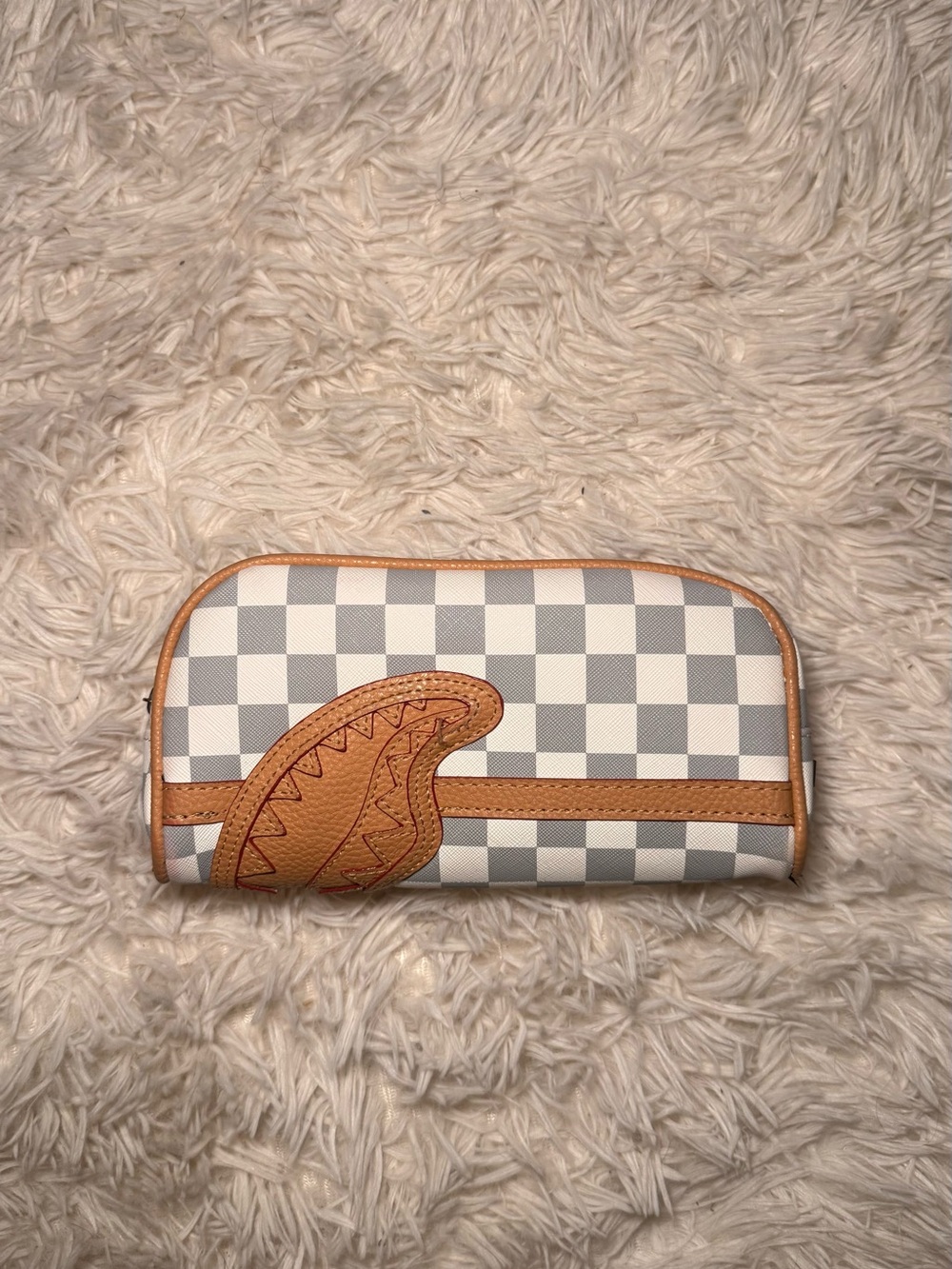 Sprayground White and Tan Checkerboard Pencil Pouch